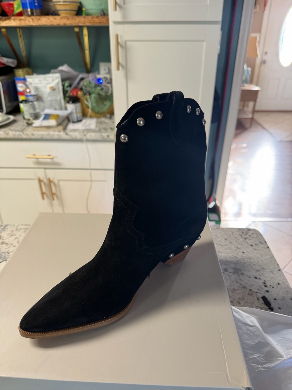 Marc Fisher Black Studded Suede Ankle Bootie